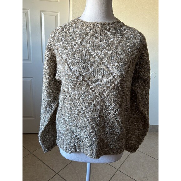 Le Chois Womens Sweater Medium Light Brown Pullover Round Neck Long Sleeves - Picture 2 of 15